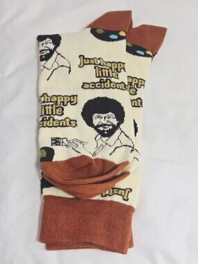 Oooh Yeah! Men’s Crew One Size Bob Ross "Just Happy Little Accidents" Socks